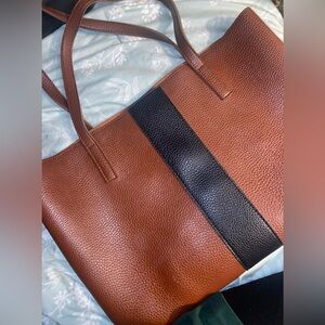 Brown leather tote bag